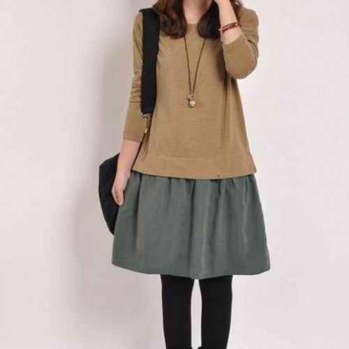 Pullover Long Sleeve Stitching Women Dress