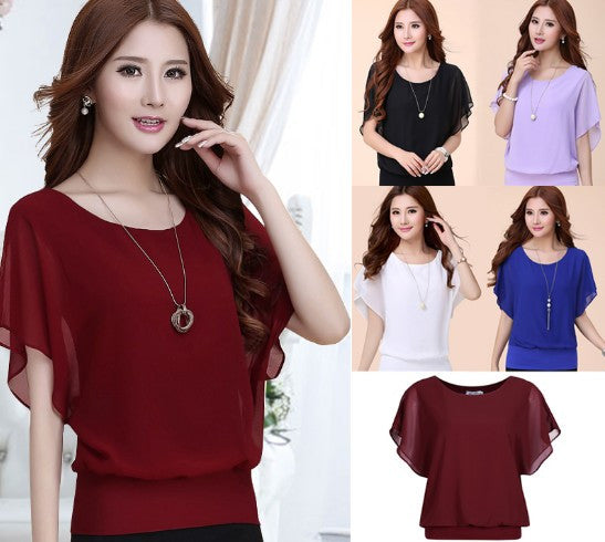 Ruffle Batwing Short Sleeve Casual Shirt